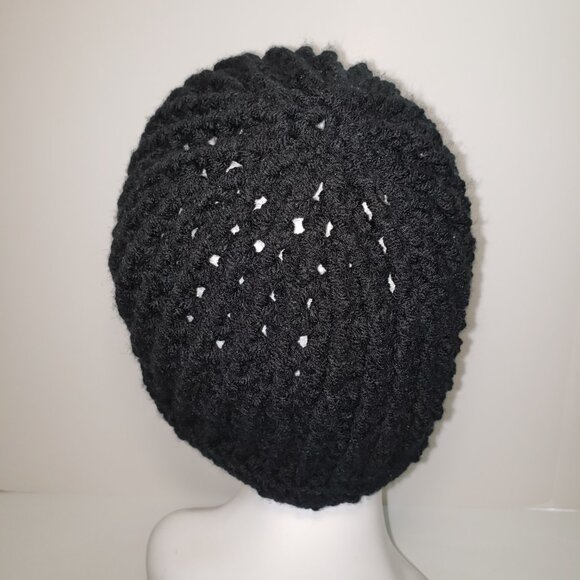 Women's New Handmade Crochet Black with Purple Flower Hat Beanie - Picture 3 of 6